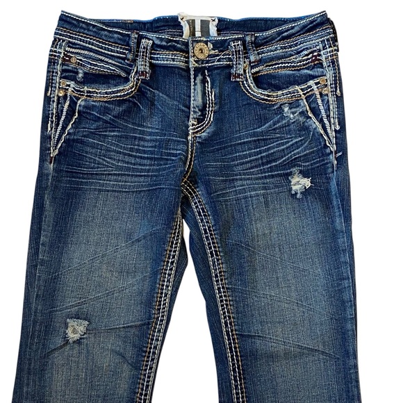 TRADEMARK H Bootcut Jeans Pocket Flaps Blue Embellishments Size 9/10 - Picture 3 of 14